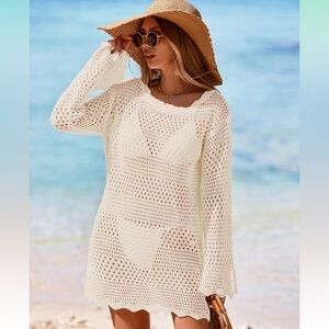 Elegant Cream Crochet Swim Cover-Up